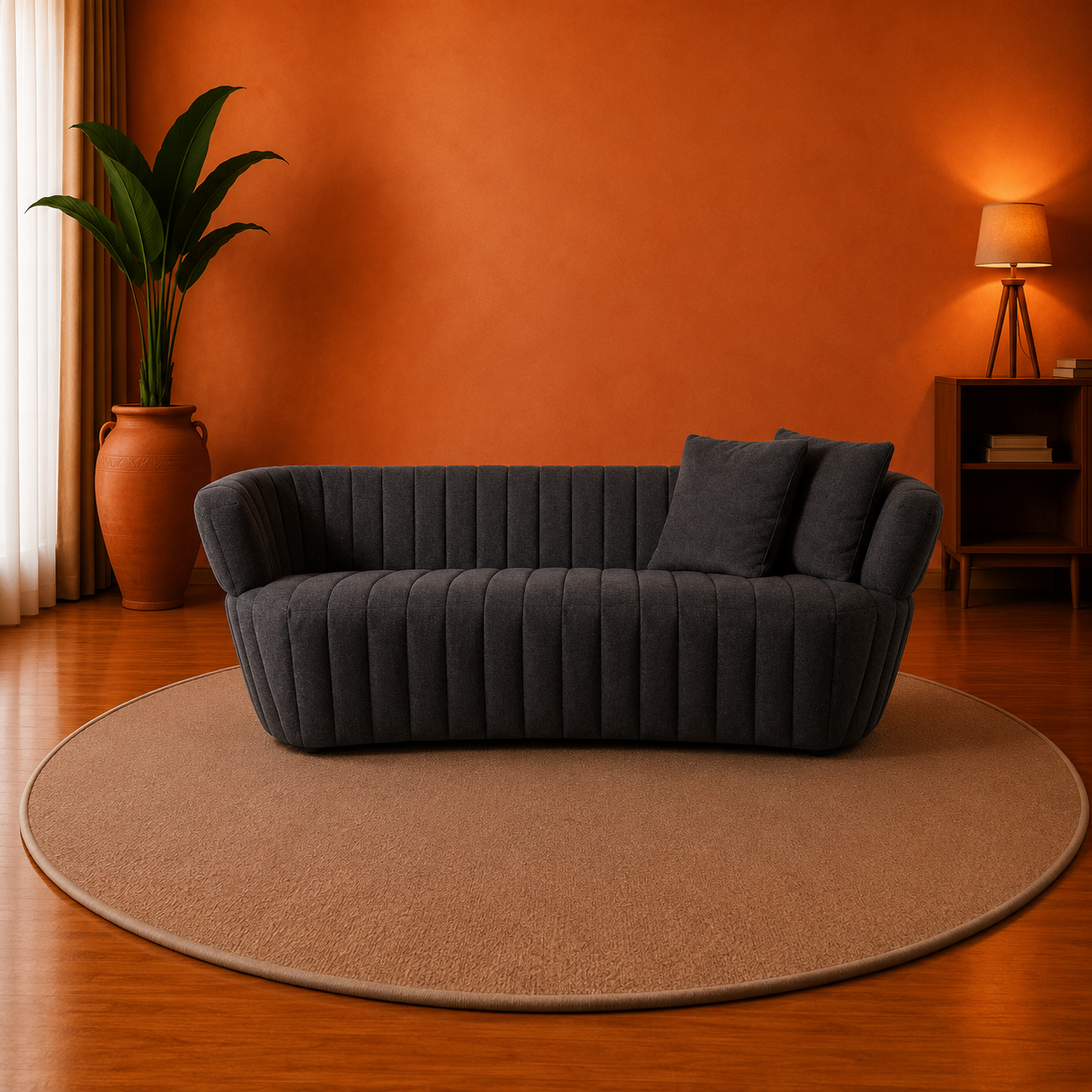 Noir Channel-Tufted Curved Sofa