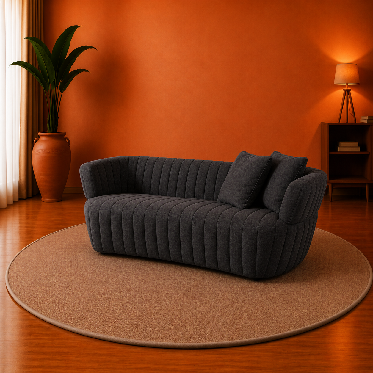 Noir Channel-Tufted Curved Sofa