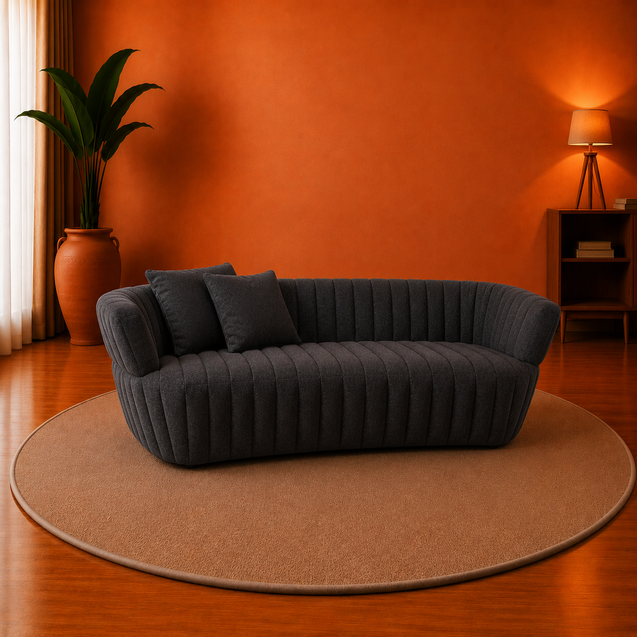 Noir Channel-Tufted Curved Sofa